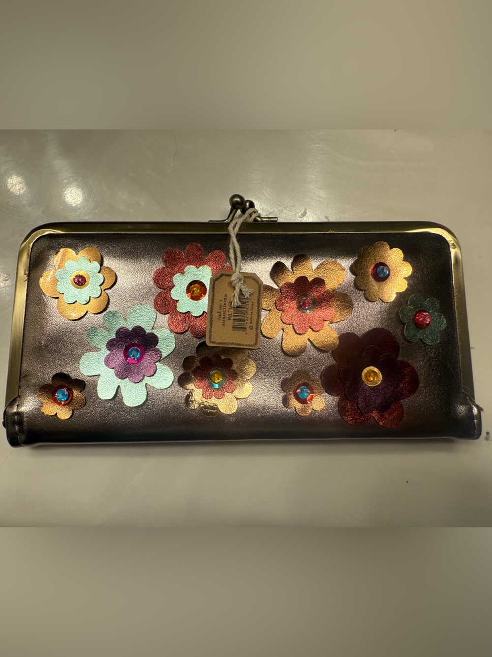 NATURAL LIFE Metallic Floral Gem Clasp Wallet — Multicolor
